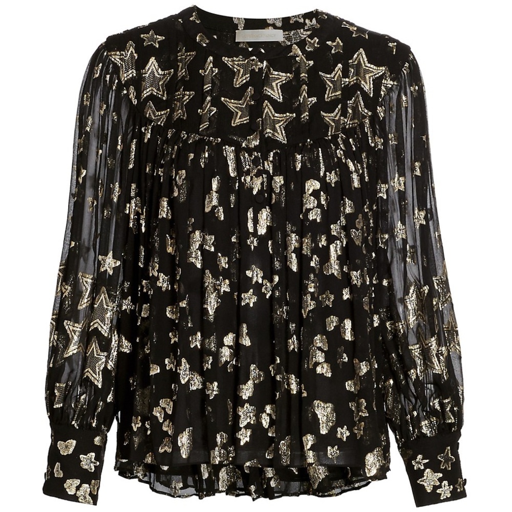 LoveShackFancy “Dionne” Black & Gold Metallic Star Top ✨🖤✨